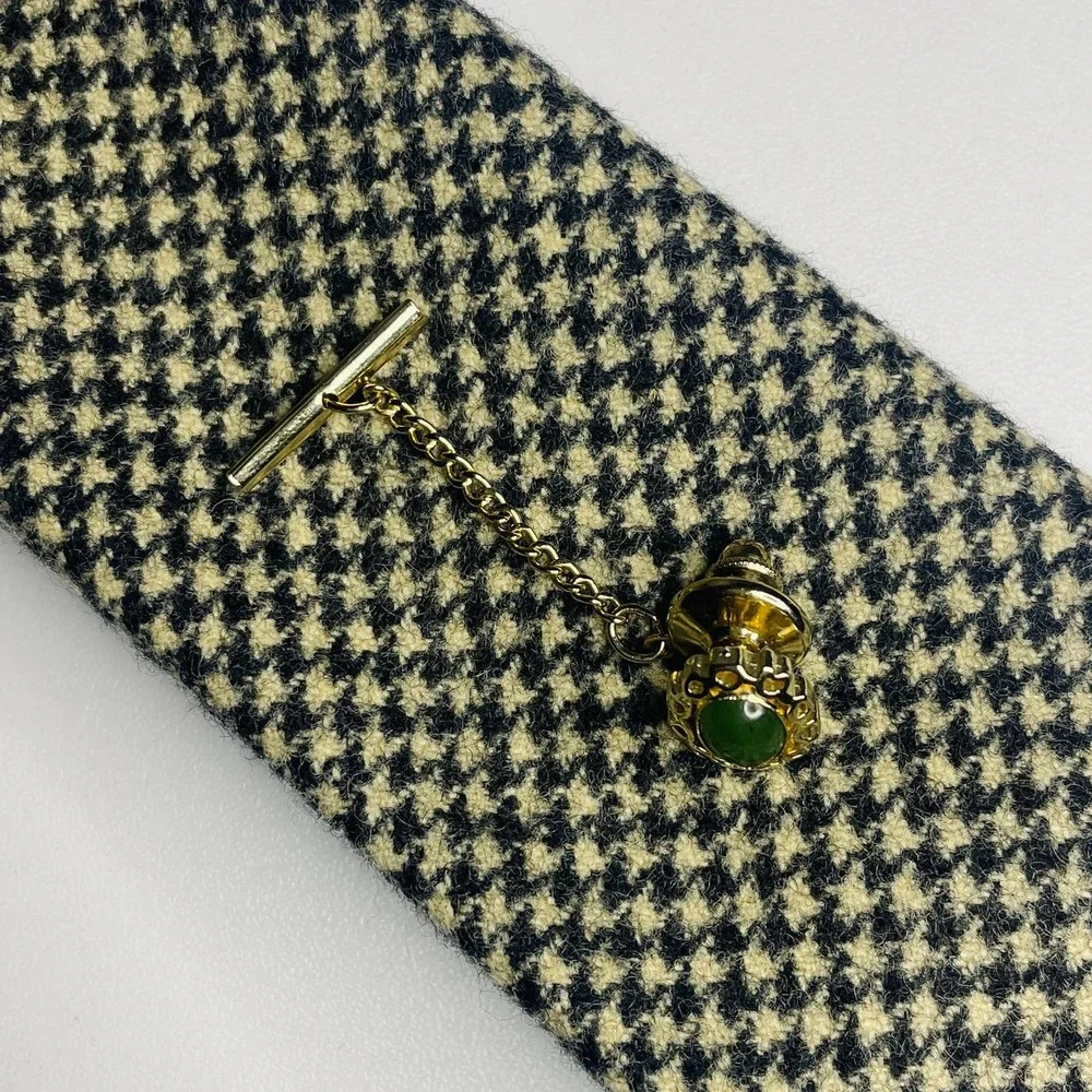 60s Gold Tone Tie Tack with Green‎ Stone